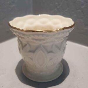 Lennox Candle Votive 3"x3" Ceramic Cream and Gold